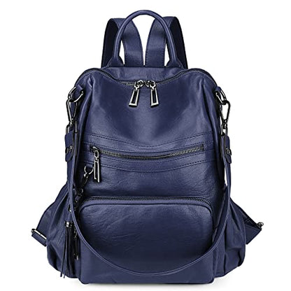 Uromee Travel Backpack Purse for Women Vegan Leather Ladies Fashion Tassel Shoulder Bag Convertible - color: 0243 Royal Blue