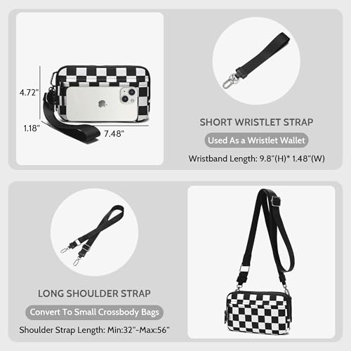 FODOKO Wristlet wallets for women Nylon Quilted Wallet with 4 Zippers,Travel Credit Card,Holder Cell Phone Organizer - color: Black