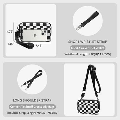 FODOKO Wristlet wallets for women Nylon Quilted Wallet with 4 Zippers,Travel Credit Card,Holder Cell Phone Organizer - color: Black