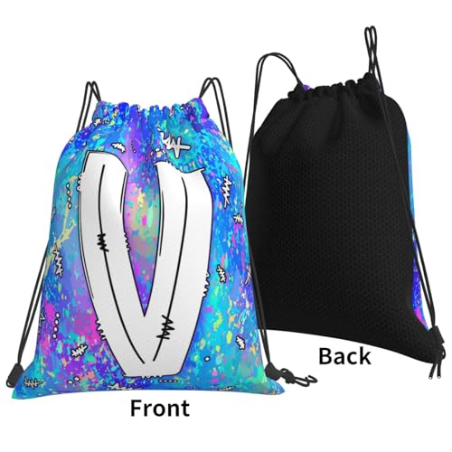 Drawstring Backpack Bag Sport Gym Sackpack Initial Blue Draw String Cinch Bags Bulk String Backpack Storage Bag for Women Men Letters V - color: Letters V