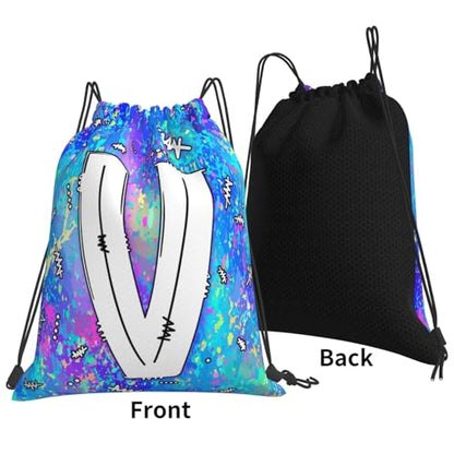 Drawstring Backpack Bag Sport Gym Sackpack Initial Blue Draw String Cinch Bags Bulk String Backpack Storage Bag for Women Men Letters V - color: Letters V