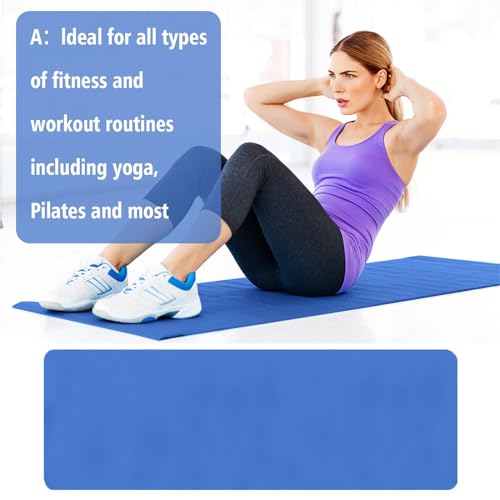 Black Yoga Mat, 1/4" High Density Extra Thick Anti-Tear Non-Slip Pilates Mat with Carrying Strap,Comfortable Pink Fitness Mat for Exercise,Fitness,Home Workout,Stretching,Pilates,Gym - color: Blue
