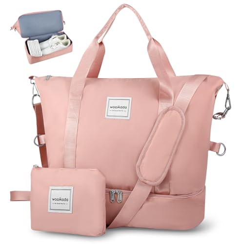 WOOMADA Weekender Bag for Women, Travel Duffel Bags with Shoe Compartment & Wet Pocket, Personal Item Bag for Airlines - color: Pink