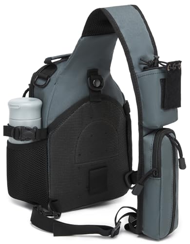 Small Tactical Holster Sling Backpack Accessories Shoulder Pouch Water Bottle & Radio Holder Crossbody Bag for Men - color: Black & Gray
