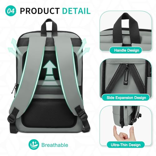 Slim Laptop Backpack for Men, Expandable Business Backpack with 16" Laptop Compartment - TSA 15L-25L Capacity Lightweight for Work Office, Light Gray - color: Light Gray