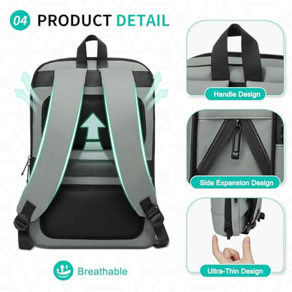 Slim Laptop Backpack for Men, Expandable Business Backpack with 16" Laptop Compartment - TSA 15L-25L Capacity Lightweight for Work Office, Light Gray - color: Light Gray
