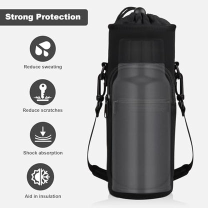 Water Bottle Holder with Strap, Water Bottle Carrier Bag with Phone Pocket, Shoulder Hand Strap Insulated Neoprene 32/40 oz Water Bottle Sleeve for Walking Hiking Camping Gym - color: 1 BLACK, size: under 40oz