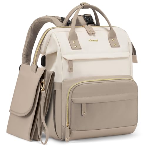 LOVEVOOK Diaper Bag Backpack, Baby Bag with Changing Station, Large Diaper Backpack for Moms Dads, Waterproof Leather Accents Baby Boy and Girl Bag for Travel Baby Essentials - color: Khaki-beige