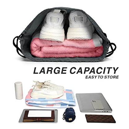 Drawstring Backpack Sports Water Resistant String Bag Sport Gym Sackpack for Women Men Large with Zipper, Grey - color: Grey