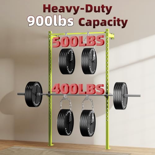 SPORTSOUL Wall Mounted Power Cage, 900lbs Squat Rack with Pull Up Bar for Home Gym, Space-Saving 2"x2" Pull-Up Station with Adjustable J-Hooks for Garage & Apartment - color: Green
