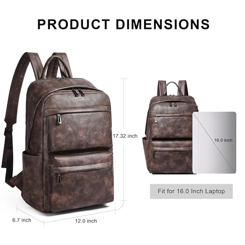 Vegan Leather Backpack for Women and Men, Fits 16.0 Inch Laptop, Multi-Pocket Design with Water Bottle and Luggage Strap, Ideal for Work, Travel, and Daily Use, Coffee - color: 4-1 Coffee