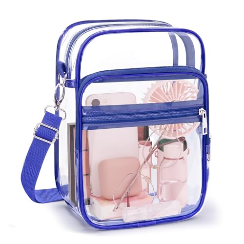 Blvornl Clear Crossbody Bag with Adjustable Shoulder Strap, Stadium Approved PVC Purse Bag, Messenger Bag - color: Blue, size: Large