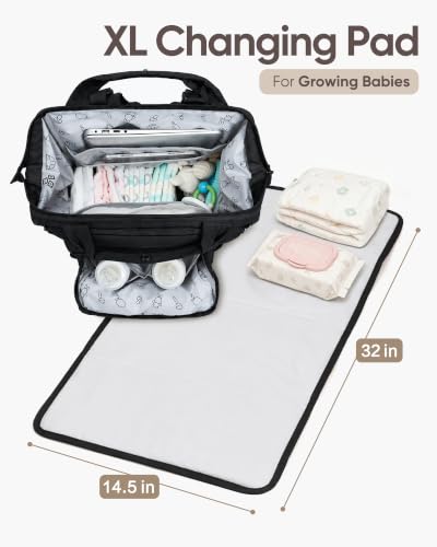 BELALIFE Baby Diaper Backpack Bag, Baby Essentials Travel Backpack for Moms Dads, with Changing Pad, Insulated Bottle Holders & Stroller Straps, Black - color: Black