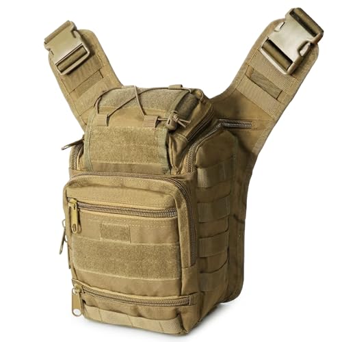 Tactical Sling Backpack for Men，Military Sport Bag Pack Sling Shoulder Backpack Tactical Crossbody Bag EDC Molle Assault Range Bag Chest Pack for Hiking Camping Outdoor - Khaki - color: Khaki