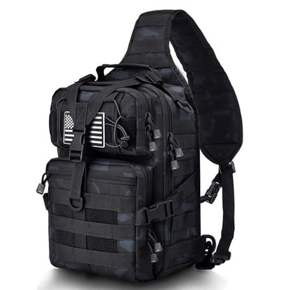 HAOMUK Tactical Sling Bag Pack Military Rover Shoulder Sling Backpack EDC Molle Assault Range Bag - color: Black&blue Cp