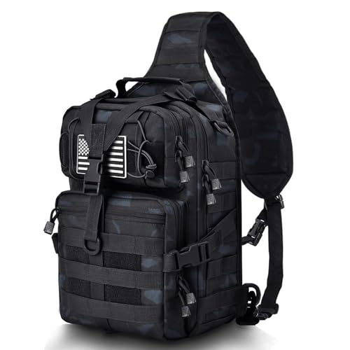 HAOMUK Tactical Sling Bag Pack Military Rover Shoulder Sling Backpack EDC Molle Assault Range Bag - color: Black&blue Cp