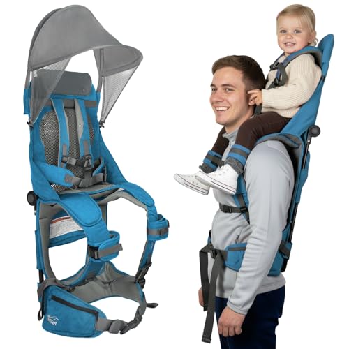 WIPHA Hiking Backpack Carrier, Lightweight Toddler Shoulder Carrier with Sun Shade, Foldable Frame, Breathable Mesh Backrest, Toddler Hiking Backpack for Kids 6 Months to 2 Years Old - color: Antelope-I-Blue