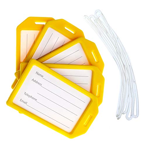 Bulk 50 Pack - Premium Rigid Airline Luggage Tag Holders with 6" Worm Loops - Heavy Duty Hard Plastic -Suitcase ID Tag Identifiers with Business Card Insert Window by Specialist ID (Yellow) - color: Yellow, size: 50 Pack