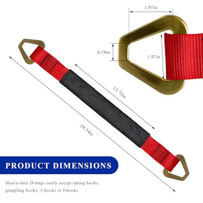 2" × 29" Premium Axle Tie Down Strap with D Rings, Heavy Duty Car Tire Wheel Tie-Down with Protective Sleeve, 6614 Lbs Adjustable Axle Tow Strap for Securing Vehicle Transport (Red) - color: Red