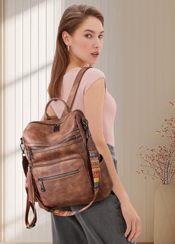 Shrrie Backpack Purse for Women Leather Backpack Fashion Designer Travel Backpack Convertible Shoulder Bag - color: 1-1-two-toned Brown