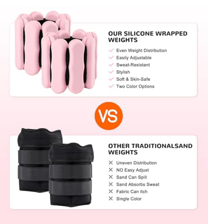 Ankle and Wrist Weights for Women & Men, Adjustable Arm & Leg Weights Set of 2 (1 lb/2 lb Each) Soft Silicone Weighted Bands Weighted Bracelet for Pilates Yoga Dance Walking Running Swimming Water Pool Home Gym Fitness Workout Jogging Gymnastics Aerobics