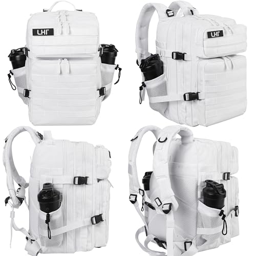 LHI Military Tactical Backpack for Men and Women 45L Army 3 Days Assault Pack Bag Large Rucksack with Molle System - White - color: 2.1 White(white Zipper)