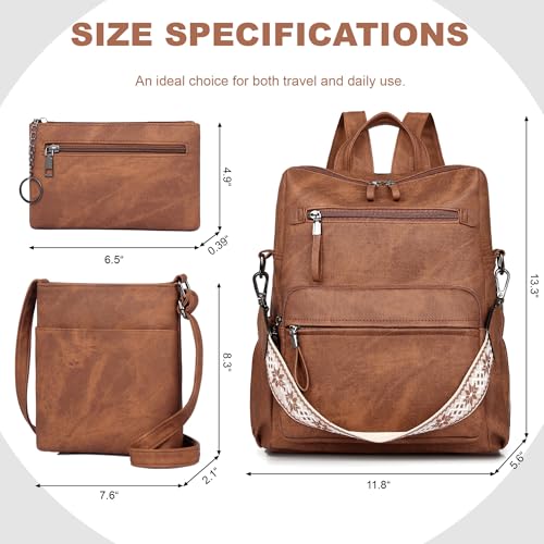 Dora & Liz Backpack Purse for Women, Pu Leather Designer Travel Backpack, Fashion Work Ladies Shoulder Bag Handbag - color: Brown-3