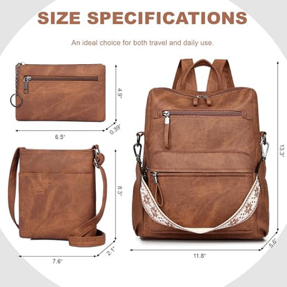 Dora & Liz Backpack Purse for Women, Pu Leather Designer Travel Backpack, Fashion Work Ladies Shoulder Bag Handbag - color: Brown-3