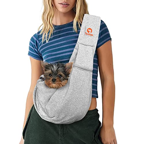 Tomkas Small Dog Sling Carrier - Cat Sling Carrier - Zipper Pocket & Adjustable Strap - for 3-10 lbs Pets(Gray) Puppy - color: Gray