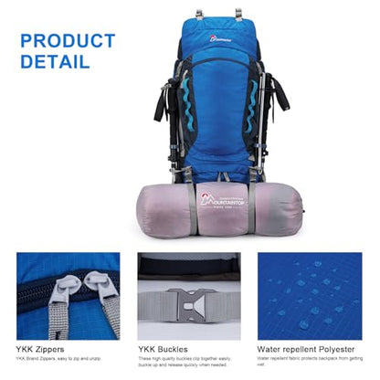 MOUNTAINTOP 80L Internal Frame Backpack for Man & Women Backpacking Hiking Backpack with Rain Cover - color: Blue-80l