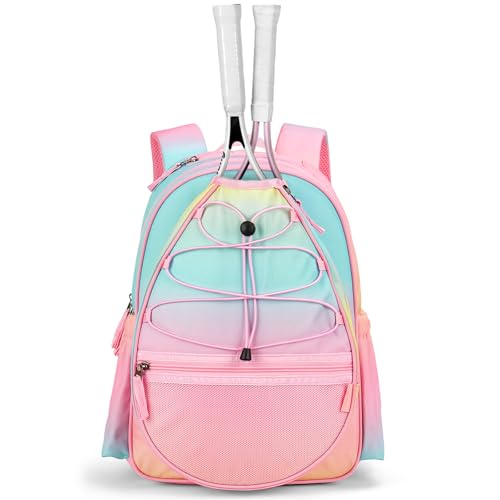 Choco Mocha Kids Tennis Bag, 16 Inch Youth & Junior Tennis Backpack with Shoe Compartment, Holds 2 Rackets (21–23 Inch) - color: Pink Candy