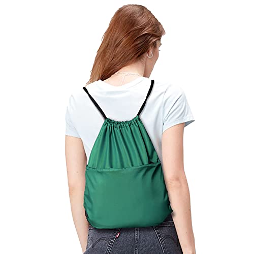 Drawstring Backpack Sports Water Resistant String Bag Sport Gym Sackpack for Women Men Large with Zipper (Hunter Green) - color: Hunter Green