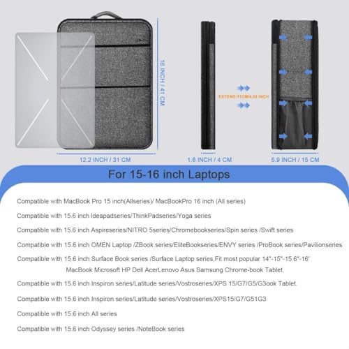 ZINMARK Slim Expandable Laptop Backpack with Small Case for 15-16 inch Notebooks,Water Resistant Computer Bag for College Business for Men Women，Dark Gray Black - color: Dark Gray Black