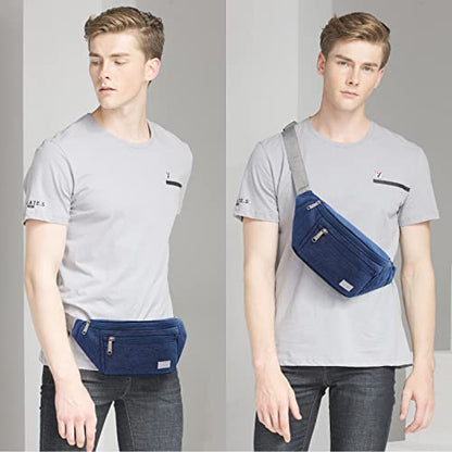 TINYAT Large Fanny Pack Travel Waist Bag Lightweight for Men&Women with Adjustable Strap T206 Blue - color: Blue