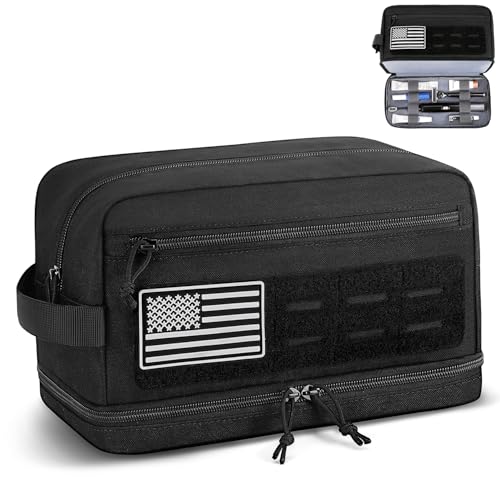 ETRONIK Tactical Toiletry Bag for Men, Travel Hygiene Bag with Double-layer, Hanging Toiletry Bag Water-Resistant Shaving Dopp Kit with EDC Molle Pouches, Bathroom Shower Makeup Bag Women, Black - size: M