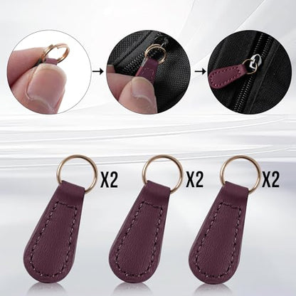 Deoward Zipper Pull Replacement PU Leather Zipper Tag Fixer Pull Repair for Backpacks, Jackets, Luggage, Purses, Suitcases, Handbags (6 PCS) - style: Zipper Pulls (Burgundy)