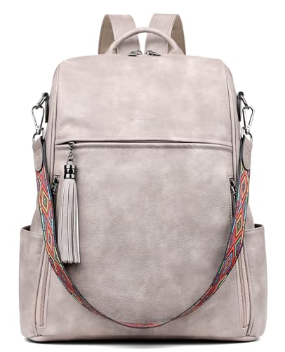 FADEON Laptop Backpack Purse for Women Large Designer PU Leather Laptop Bag, Ladies Computer Shoulder Bags - color: Dark Gray Retro Style