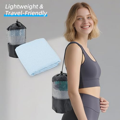 YESLIFE Non-Slip Extra Thick Hot Yoga Towel with One Sweat Towel, Microfiber Sweat Absorbent Yoga Mat Towel with Grip Dot, Pilates Mat, 72" x 24", Light Blue - color: Light Blue