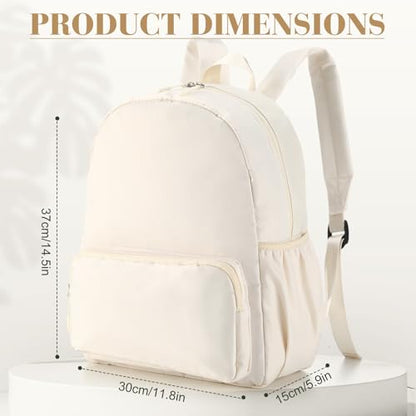 1 Piece Nylon Backpack Kids School Backpack for Toddler Girls Boys Plain Waterproof Preppy Bookbags Travel for Student (Creamy White) - color: Creamy White