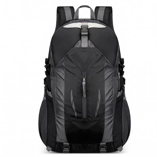 Hiking Backpack, Water Resistant Lightweight Outdoor Daypack with Breathable Padded Back, Multi-Pocket Travel Backpack for Camping Climbing Sports (Black) - color: Black