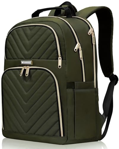 Travel Laptop Backpack, School Backpack for Teen Girls Boys,15.6 Inch Large Quilted College Bookbag for Women Men, Army Green - color: Army Green, size: 15.6 Inch