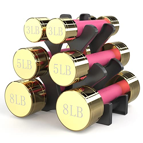 TECHNOAGE Round Dumbbell Sets with Steel Handle, Odorless Neoprene rubber Handle Cover - color: Rose