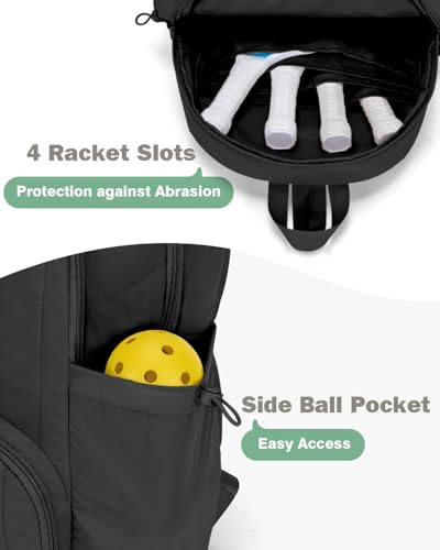 Pickleball Bag, Pickleball Backpack with Shoe Compartment and Paddle Slots, Large Sports Gym Backpack with Wet Pocket - color: Black