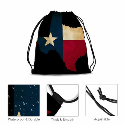 Drawstring Backpack Bag Sports Gym Sack Texas State Map Grunge Effect Flag Star Blue Red Beige Shoe Bag for Women Men 14x16.9 Inch - color: Texas State Map