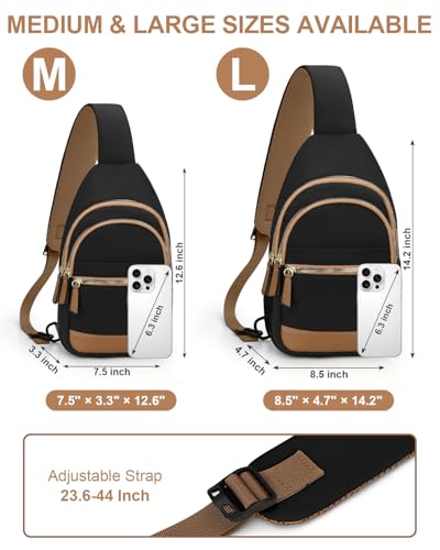 Capolo Crossbody Bags for Women Waterproof Sling Bag Fanny Pack - color: Black, size: Medium