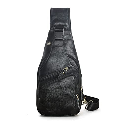 Le'aokuu Men Fashion Casual Tea Designer Travel Hiking Crossbody Chest Sling Bag Rig One Shoulder Strap Bag Men Leather 8015 | Fashion - color: X Black