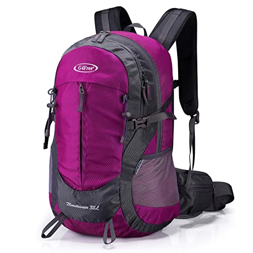 G4Free 35L Hiking Backpack Water Resistant Outdoor Sports Travel Daypack Lightweight with Rain Cover for Women Men(Rose Red) - color: Rose Red