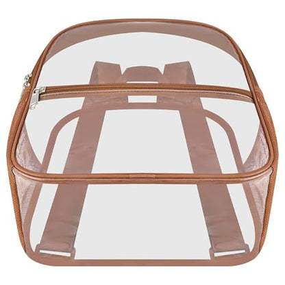 Oraben Clear Backpack Stadium Approved, 12 x 6 x 11 in, Small Transparent Backpack for Concerts, Sports Events, Festivals, Travel, Waterproof PVC, Adjustable Straps, Women Men - color: Coffee Brown, style: Nylon Shoulder Straps