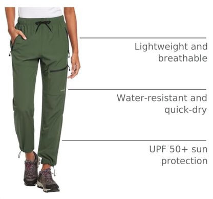 baleaf Women's Hiking Pants Quick Dry Lightweight Water Resistant Elastic Waist Cargo Pants for All Seasons - color: 29''-army Green, size: 3X-Large