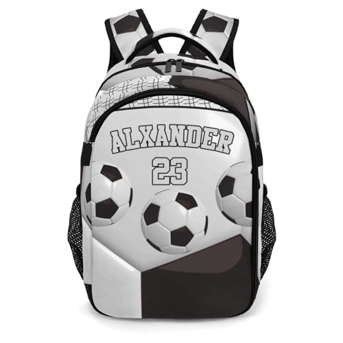 Custom Text Sport Ball Athlete Player Soccer Black Backpacks for Girls Boys School, Capacity School Backpacks for Kids Water-resistant Bookbags - color: Black